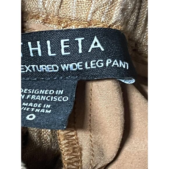 Athleta Cabo Linen Textured Wide Leg Pants Womens 0 Brown Elastic Waist Pull On - Picture 6 of 12